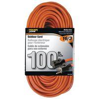 PowerZone OR501635 Extension Cord, 16 AWG Cable, 5-15P Grounded Plug, 5-15R Grounded Receptacle, 100 ft L, 125 V