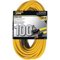 PowerZone OR500835 Extension Cord, 12 AWG Cable, 100 ft L, 125 V, Yellow