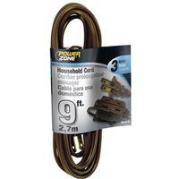 PowerZone OR670609 Extension Cord, 16 AWG Cable, 9 ft L, 125 V, Brown