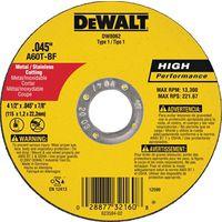 DEWALT DW8062 Cutting Wheel, 4-1/2 in Dia, 0.045 in Thick, 7/8 in Arbor, Very Fine, Aluminum Oxide Abrasive