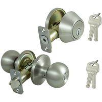 ProSource B9621BRA4F Deadbolt and Entry Lockset, Knob Handle, Ball Design, Stainless Steel, 3 Grade, Stainless Steel