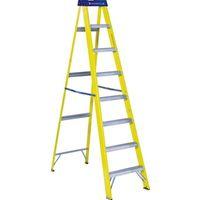 Louisville FS2008 Step Ladder, 8 ft H, Type I Duty Rating, Fiberglass, 250 lb, 7-Step, 147 in Max Reach