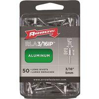 Arrow RLA3/16IP Pop Rivet, Long, 1/2 in Grip, 1/2 in L, Aluminum, 50/PK