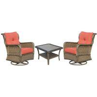 Seasonal Trends 101104 Woodbury Set, Aluminum/PE Wicker, Orange/Red, 3-Piece