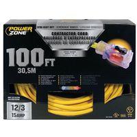 PowerZone ORP511835 Contractor Cord, 12 AWG Cable, 100 ft L, 15 A, 125 V, Yellow