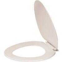 ProSource KJ-873A1-WH Toilet Seat, Elongated, Plastic, White, Plastic Hinge