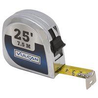 Vulcan 62-7.5X25-C Tape Measure, 25 ft L Blade, 1 in W Blade, Steel Blade, ABS Plastic Case, Silver Case