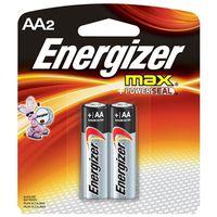 Energizer E91 E91BP-2 Battery, 1.5 V Battery, 2850 mAh, AA Battery, Alkaline, Manganese Dioxide, Zinc, Silver