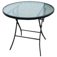 Seasonal Trends 50632 Patio Table, 32 in W, 31-1/2 in D, Steel Frame, Round Table, Glass/Steel Table, Matte Black Table