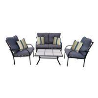 Seasonal Trends 59665 Casual Patio Conversation Set, Steel, Fabric, and Tile, Multi, Matte black, 4-Piece