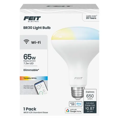 7.2W (65W Replacement) Tunable White E26 Base BR30 Smart Wi-Fi Light Bulb