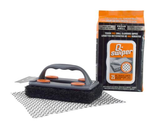 Q-Swiper Outdoor BBQ Grill Cleaner Kit w/ Grill Brush, Wipes & Stainless Steel