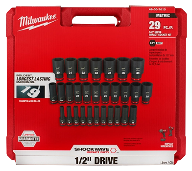 29PC SHOCKWAVE IMPACT DUTY 1/2" DRIVE METRIC DEEP 6 POINT SOCKET SET