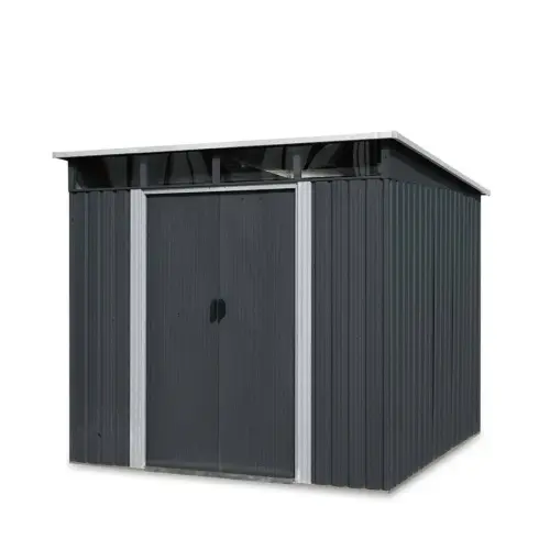 6' x 8' Galvanized Metal Pent Shed w/Skylight, 29 GA Corrugated Metal, 80" Peak Ceiling