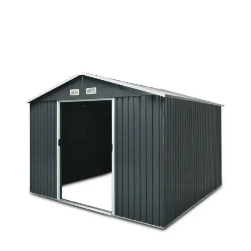 8' x 10' Galvanized Apex Roof Metal Shed, 29 GA Corrugated Metal, 67" Edge Height