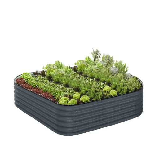 Metal Raised Garden Bed Kit, 9-In-1 Modular Design, 18" Tall, Galvanized & Powder Coated, Rubber Edging
