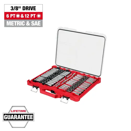 98PC 3/8DR SOCKET SET 6-Pt and 12-Pt Metric & SAE Ratchet & Socket Set  Low-Profile Organizer