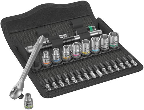 Wera Tool 5004017001 8100 SA 7 Zyklop Metal Ratchet Set with push-through square, 1/4" drive, metric, 28 pieces