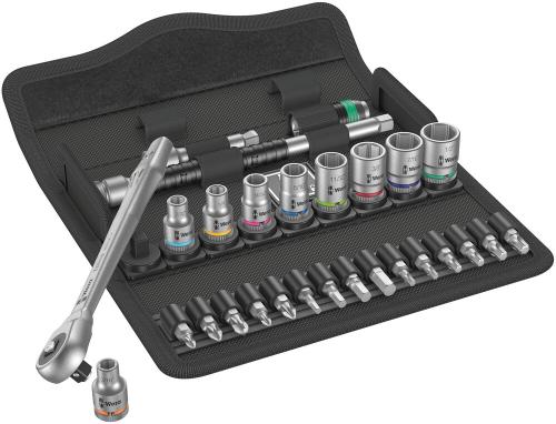 Wera Tool 5004020001 8100 SA 10 Zyklop Metal Ratchet Set with push-through square, 1/4" drive, imperial, 28 pieces
