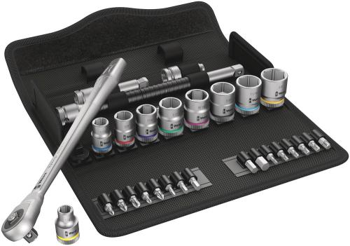 Wera Tool 5004050001 8100 SB 10 Zyklop Metal Ratchet Set with push-through square, 3/8" drive, imperial, 29 pieces