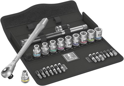 Wera Tool 5004077001 8100 SC 7 Zyklop Metal Ratchet Set with push-through square, 1/2" drive, metric, 28 pieces