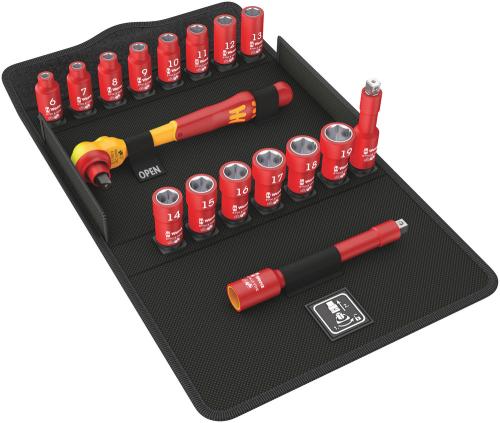 Wera Tool 5004970001 8100 SB VDE 1 Zyklop Ratchet set, insulated, switch lever, 3/8" drive, metric, 17 pieces