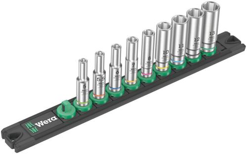 Wera Tool 5005410001 Magnetic socket rail A Deep 1 socket set, 1/4" drive, 9 pieces