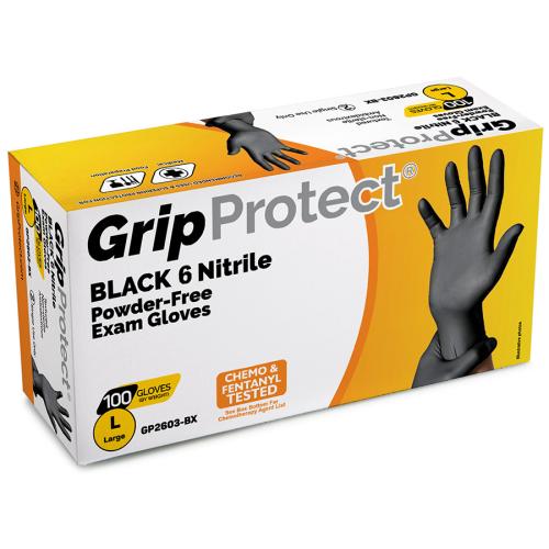 X-LARGE 6 Mil BLACK Nitrile Powder-Free Exam Gloves 100/Box GP2604