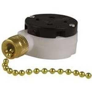 Gardner Bender GSW-34 Pull Chain Switch, 1-Pole, 125/250 VAC, 3/6 A, Brass