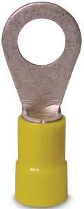 Gardner Bender 20-107 Ring Terminal, 600 V, 12 to 10 AWG Wire, 12 to 1/4 in Stud, Vinyl Insulation, Copper Contact, Yellow, 14/PK