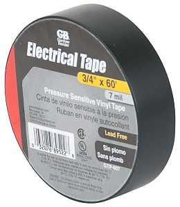 Gardner Bender GTP-607 Electrical Tape, 60 ft L, 3/4 in W, PVC Backing, Black