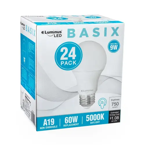 Luminus Basix 9W Led Bulb A19 Non-dimmable 5000K 24/Pk