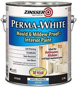 Zinsser PERMA-WHITE Z02712 Kitchen and Bath Paint, Satin, White, 3.7 L, Water