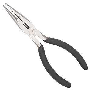 Vulcan JL-NP008 Long Nose Plier, 6-1/2 in OAL, 1.6 mm Cutting Capacity, 3.9 cm Jaw Opening, Black Handle, 3/4 in W Jaw, 2 in L Jaw