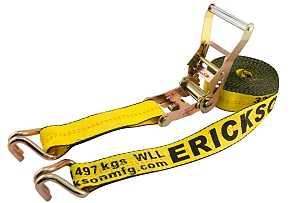 Erickson 68627 Heavy-Duty Strap, 2 in W, 27 ft L, Polyester, Yellow, 3300 lb Working Load, Double J-Hook End, Rachet Tie Down