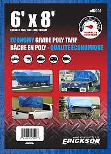 Erickson 57000 All-Purpose Tarp, 8 ft L, 6 ft W, Poly, Blue