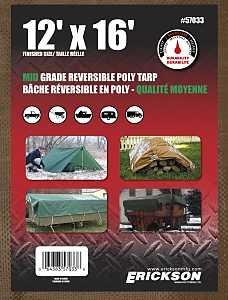 Erickson 57033 Mid-Grade Reversible Tarp, 16 ft L, 12 ft W, Polyethylene, Brown/Green
