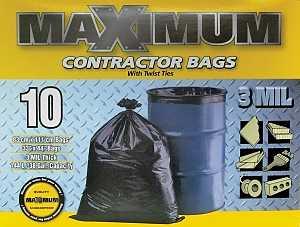 Maximum 33441 Contractor Garbage Bag, LLDPE 10pk