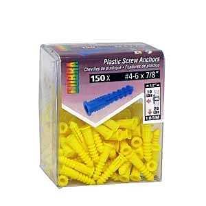 Cobra Anchors 197M Screw Anchor, 1-1/2 in L, Plastic, 200 lb, 35pk
