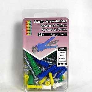 Cobra Anchors 200L Screw Anchor Kit, Plastic, Assorted Size 25pk