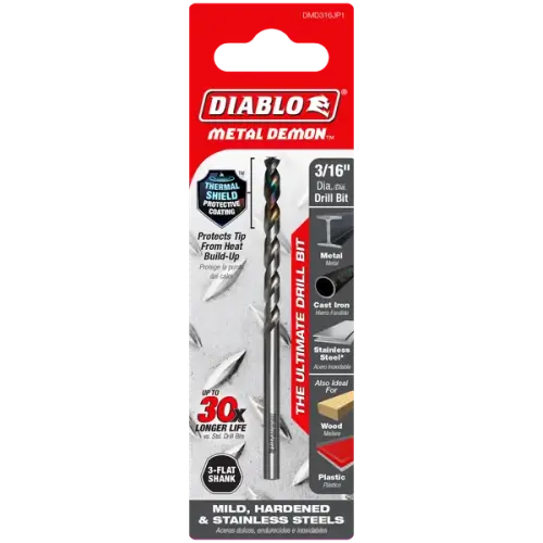 3/16" Metal Demon Drill Bit for Mild, Hardened and Stainless Steels