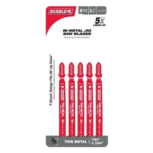 3-5/8" 30TPI Bi-Metal Jig Saw Blades for Thin Metal (5-pk)