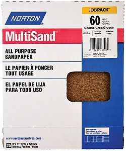 Norton Adalox 07660700152 Sanding Sheet, 11 in L, 9 in W, Coarse, 60 Grit, Aluminum Oxide Abrasive, Paper Backing