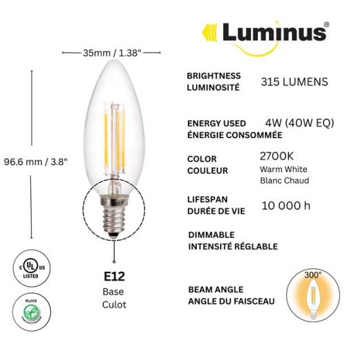 Luminus Basix 4.5W Led Bulb E12 2700/K 1/Blister