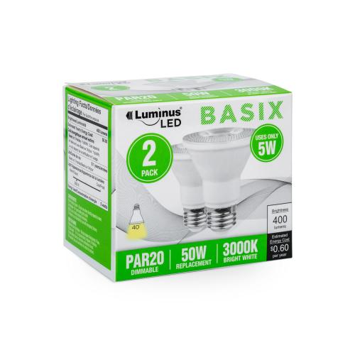 Luminus Basix PAR20 Dimmable Led Bulb A19 3000K Bright White 2/Bx