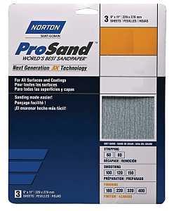 Norton ProSand 07660702625 Sanding Sheet, 11 in L, 9 in W, Very Fine, 220 Grit, Aluminum Oxide Abrasive, Paper Backing