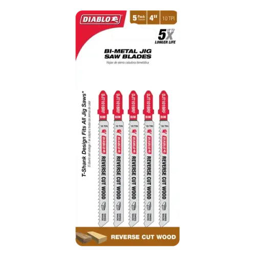 4" 10TPI Bi-Metal Jig Saw Blades for Reverse Wood Cuts (5-pk)