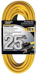 PowerZone OR500825 Extension Cord, 12 AWG Cable, 25 ft L, 125 V, Yellow