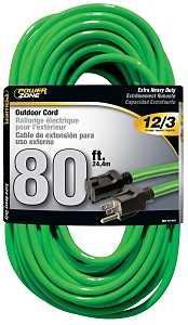 PowerZone ORN512833 Extension Cord, 12 AWG Cable, 80 ft L, 15 A, 125 V, Neon Green