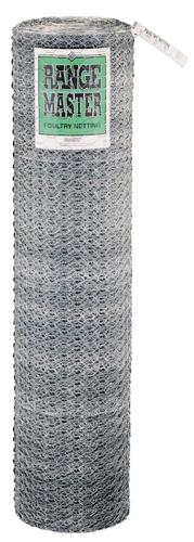 Rangemaster 5936 Poultry Net, 50 ft L, 36 in W, 20 Gauge, Hexagonal Mesh, 1 in Mesh, Galvanized Steel